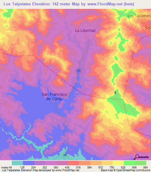 Los Talpetates,Honduras Elevation Map