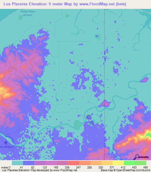 Los Placeres,Honduras Elevation Map