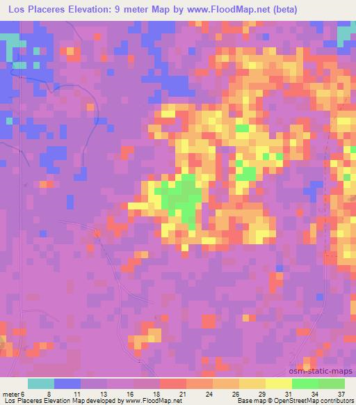 Los Placeres,Honduras Elevation Map