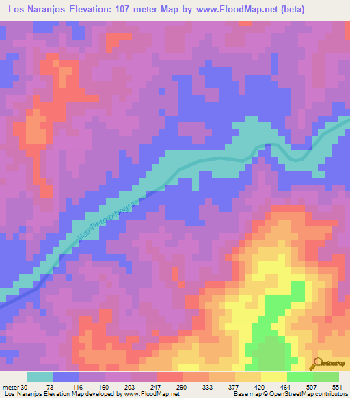Los Naranjos,Honduras Elevation Map