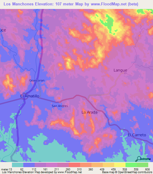 Los Manchones,Honduras Elevation Map