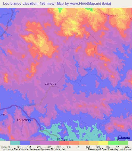 Los Llanos,Honduras Elevation Map