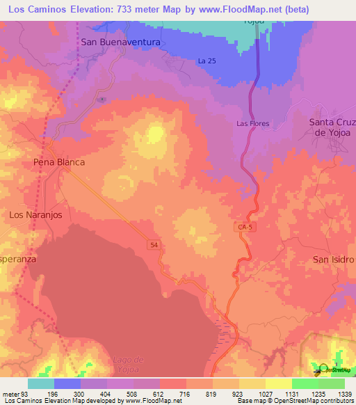 Los Caminos,Honduras Elevation Map