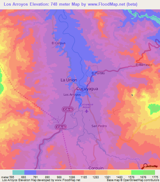 Los Arroyos,Honduras Elevation Map