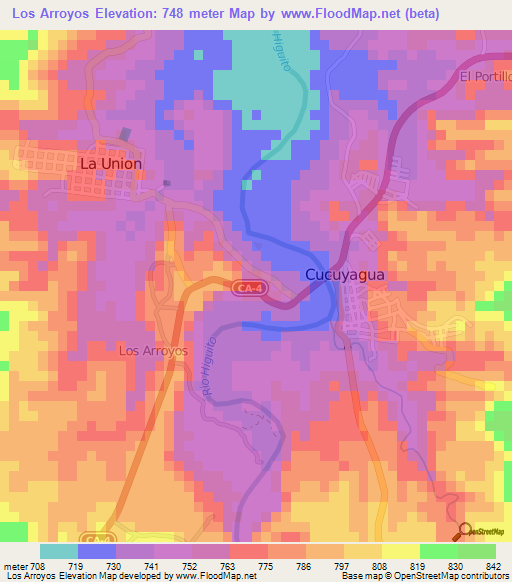 Los Arroyos,Honduras Elevation Map