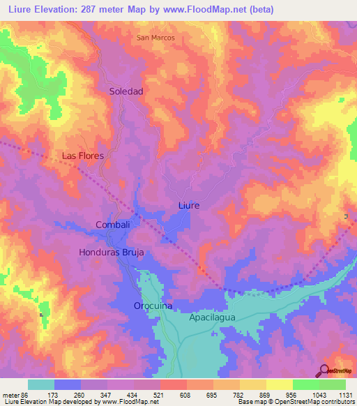 Liure,Honduras Elevation Map