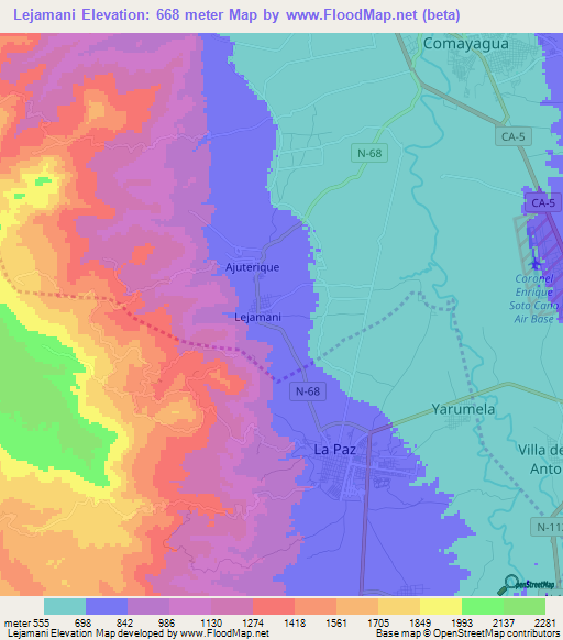 Lejamani,Honduras Elevation Map