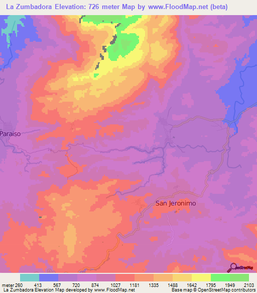 La Zumbadora,Honduras Elevation Map