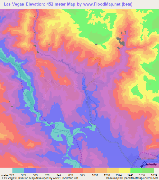 Las Vegas,Honduras Elevation Map