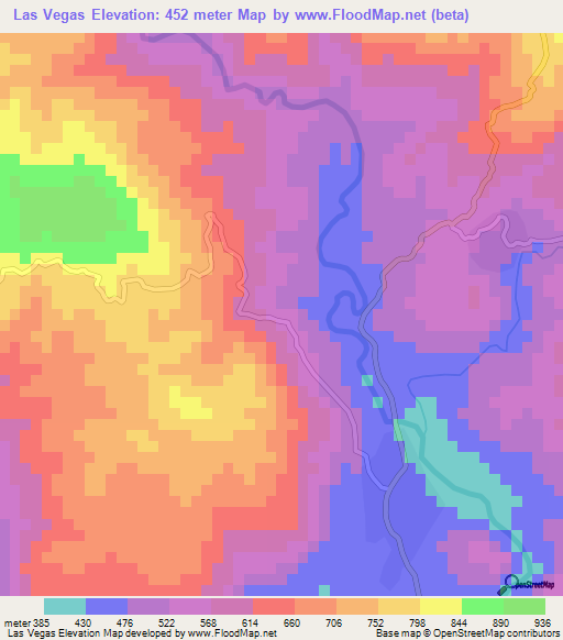 Las Vegas,Honduras Elevation Map