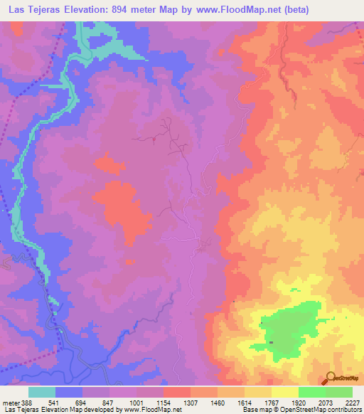 Las Tejeras,Honduras Elevation Map