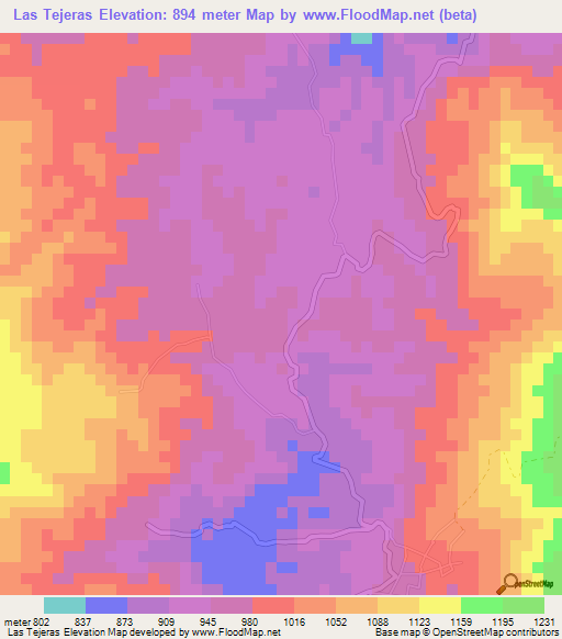 Las Tejeras,Honduras Elevation Map