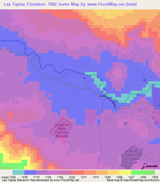 Las Tapias,Honduras Elevation Map