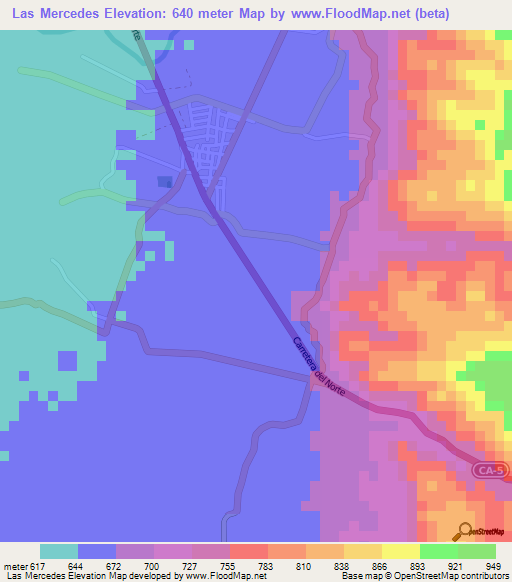 Las Mercedes,Honduras Elevation Map