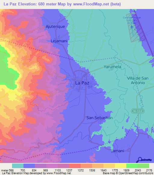 La Paz,Honduras Elevation Map