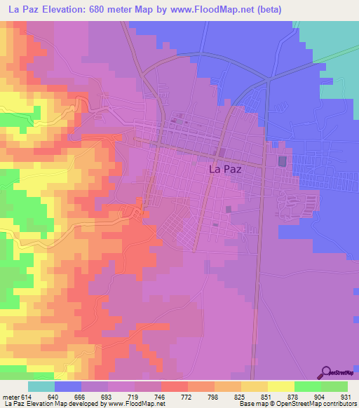 La Paz,Honduras Elevation Map