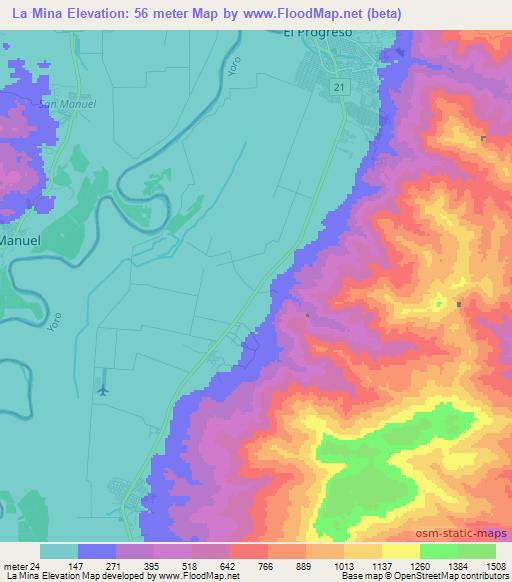 La Mina,Honduras Elevation Map