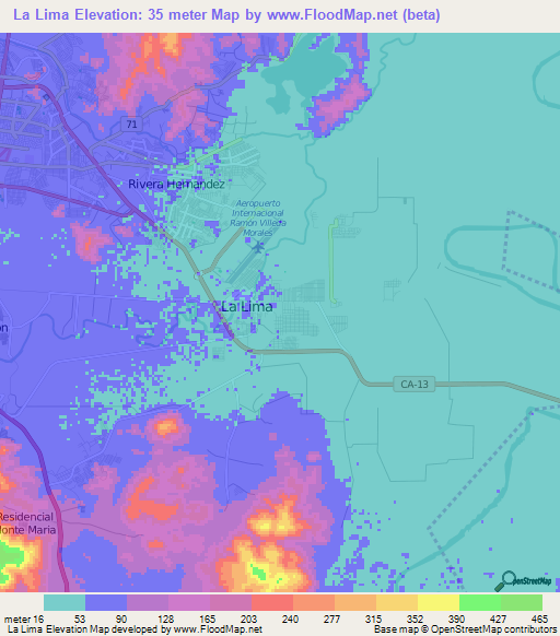 La Lima,Honduras Elevation Map