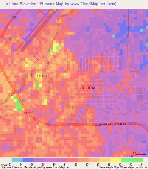 La Lima,Honduras Elevation Map