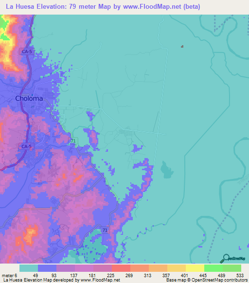 La Huesa,Honduras Elevation Map