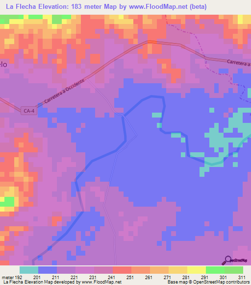 La Flecha,Honduras Elevation Map