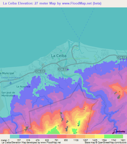 La Ceiba,Honduras Elevation Map