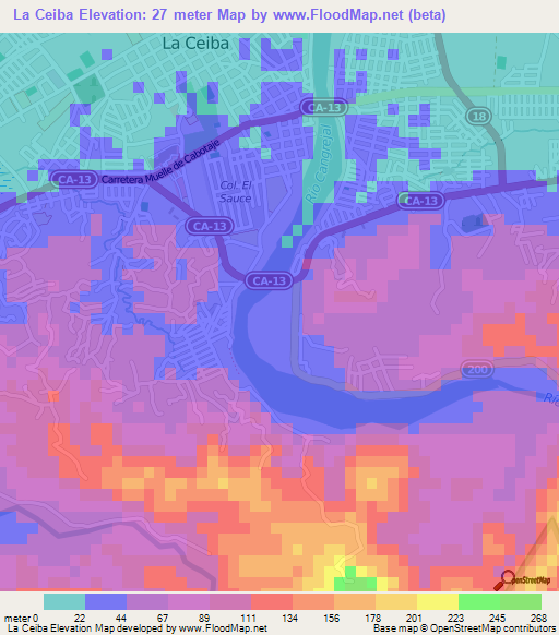 La Ceiba,Honduras Elevation Map