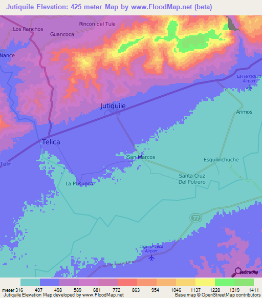 Jutiquile,Honduras Elevation Map