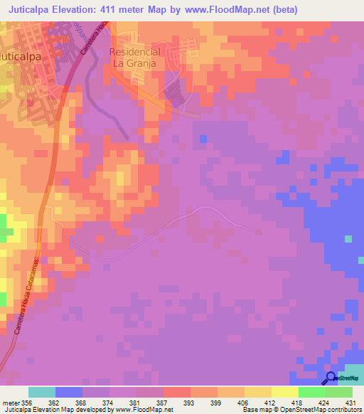 Juticalpa,Honduras Elevation Map
