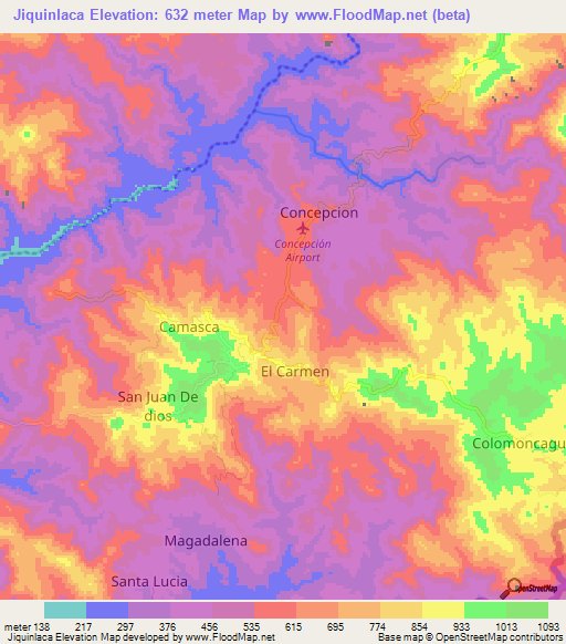 Jiquinlaca,Honduras Elevation Map