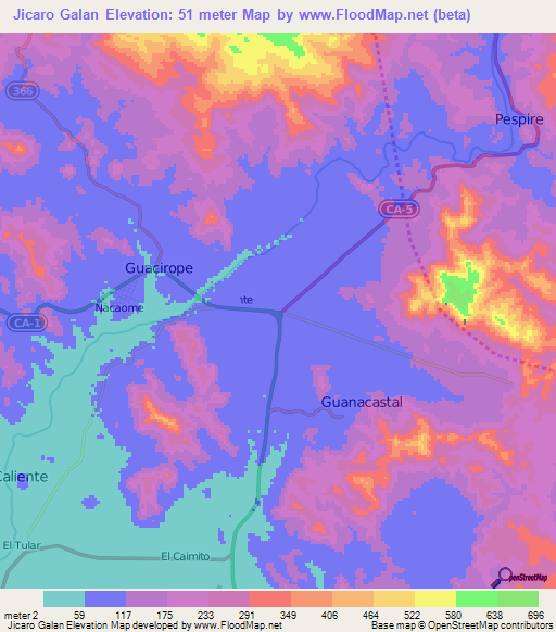 Jicaro Galan,Honduras Elevation Map