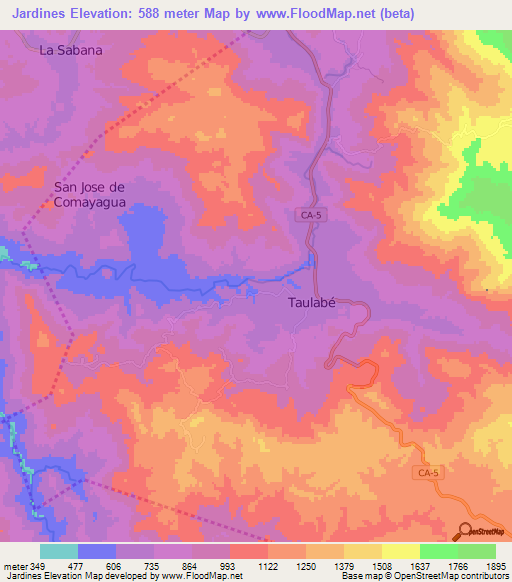 Jardines,Honduras Elevation Map