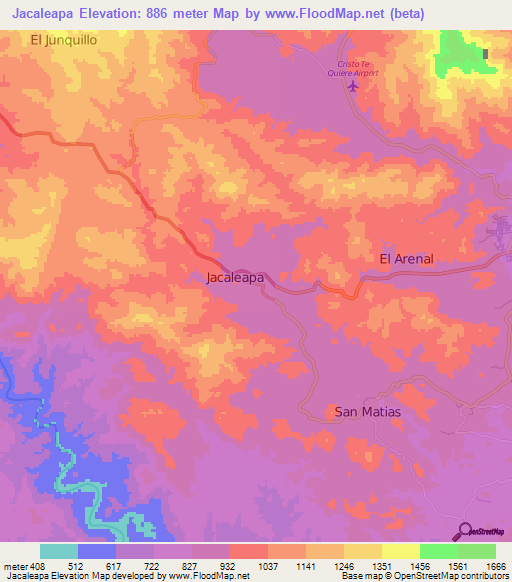 Jacaleapa,Honduras Elevation Map