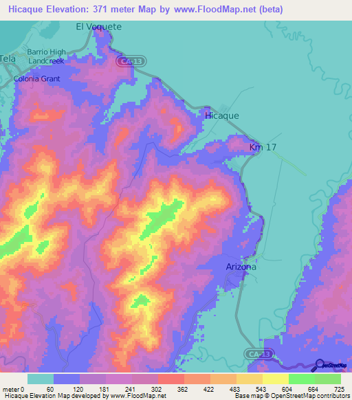 Hicaque,Honduras Elevation Map