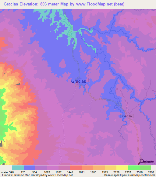 Gracias,Honduras Elevation Map