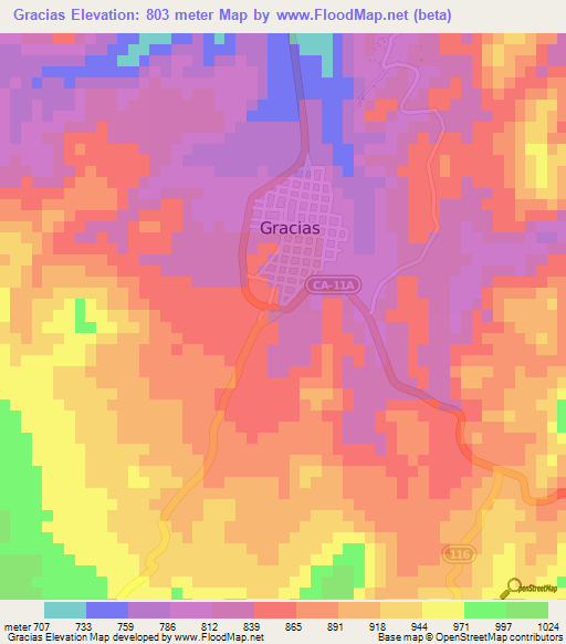 Gracias,Honduras Elevation Map