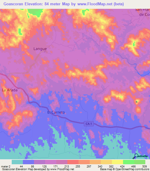 Goascoran,Honduras Elevation Map