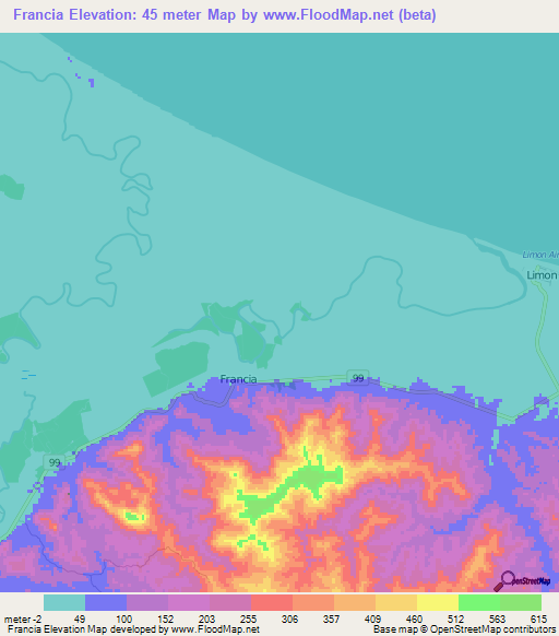 Francia,Honduras Elevation Map