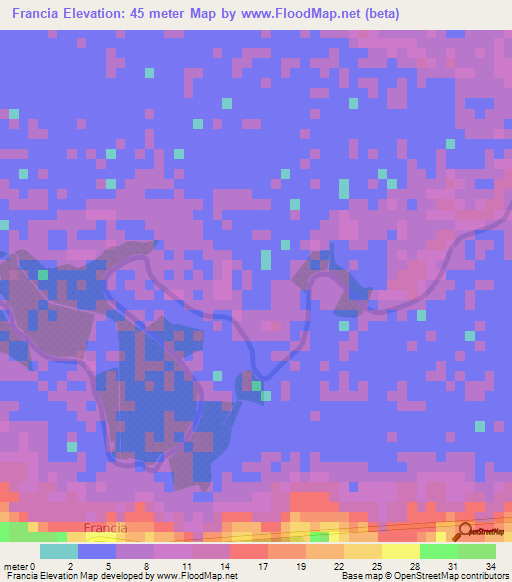 Francia,Honduras Elevation Map