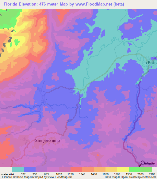 Florida,Honduras Elevation Map