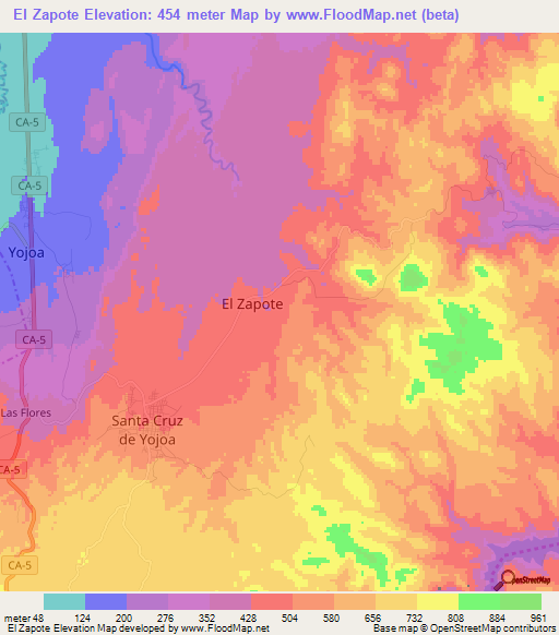 El Zapote,Honduras Elevation Map