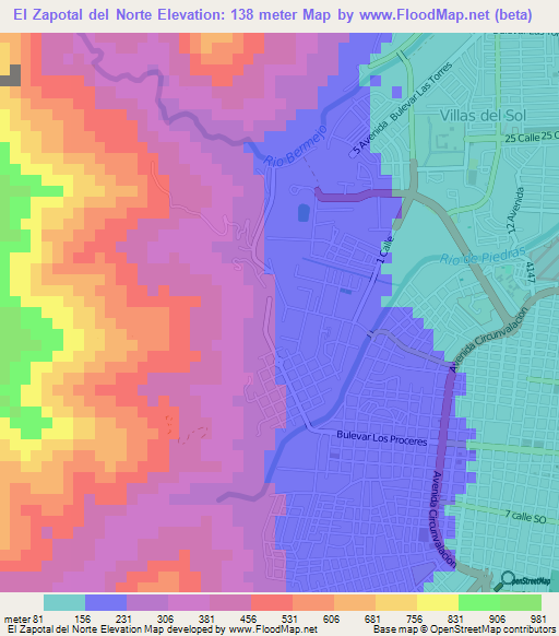 El Zapotal del Norte,Honduras Elevation Map