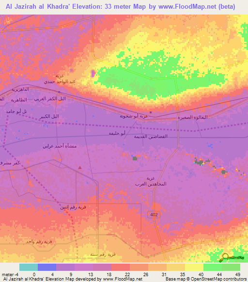 Al Jazirah al Khadra',Egypt Elevation Map