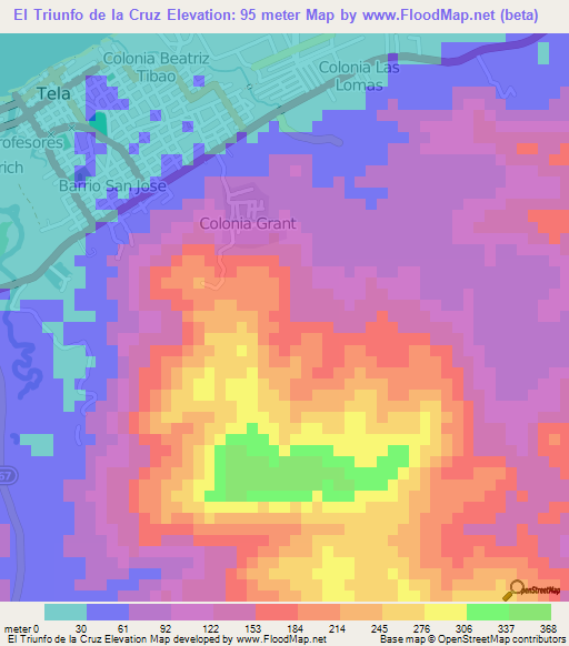 El Triunfo de la Cruz,Honduras Elevation Map