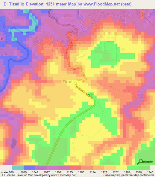 El Tizatillo,Honduras Elevation Map