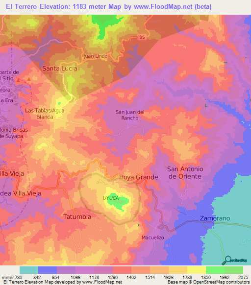 El Terrero,Honduras Elevation Map
