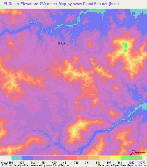 El Rusio,Honduras Elevation Map