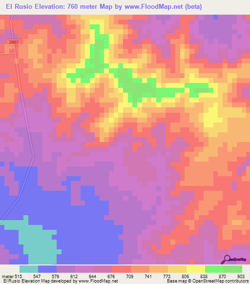El Rusio,Honduras Elevation Map
