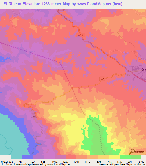El Rincon,Honduras Elevation Map