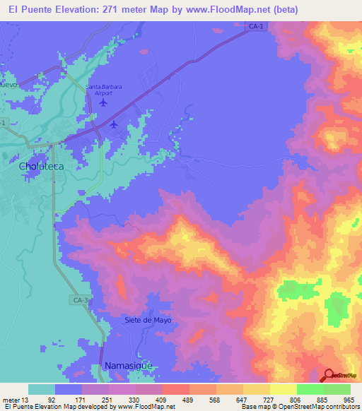 El Puente,Honduras Elevation Map